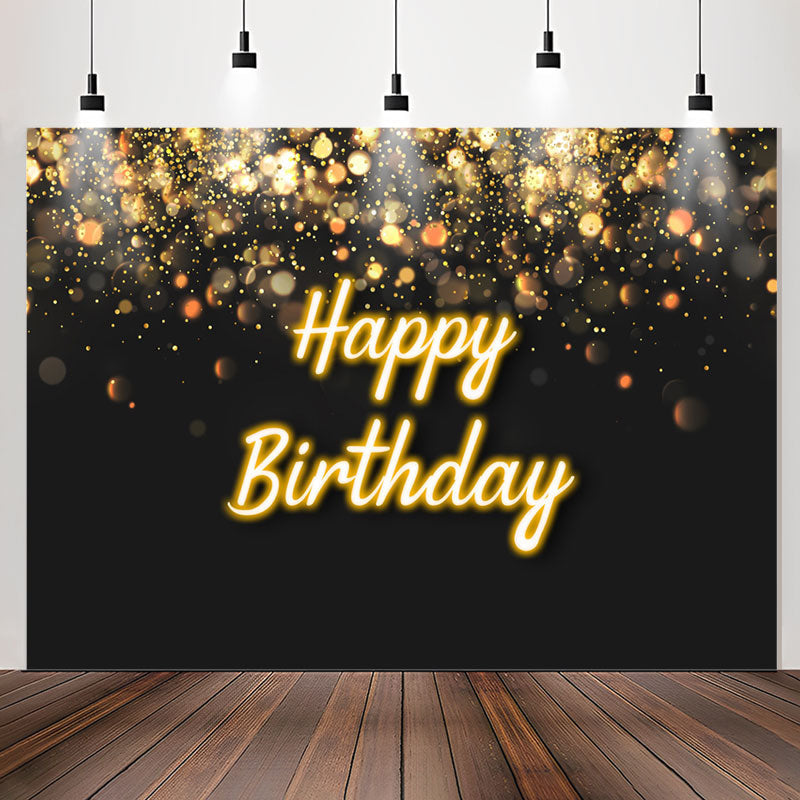 Lofaris Black And Golden Glitter Bokeh Birthday Backdrop