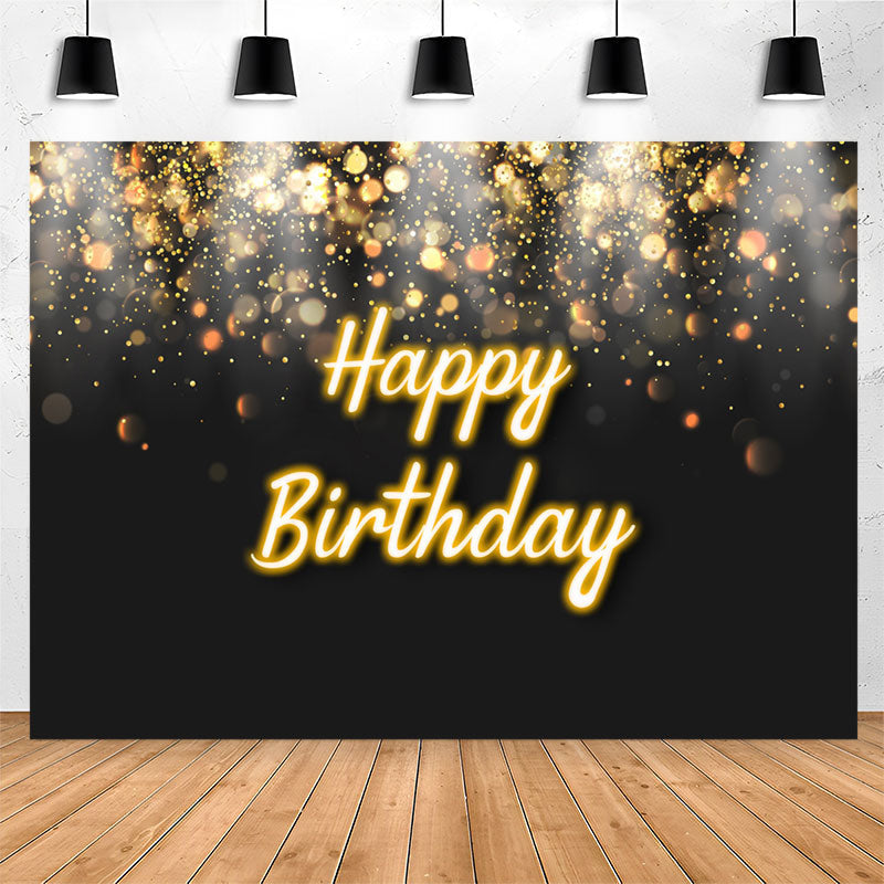 Lofaris Black And Golden Glitter Bokeh Birthday Backdrop