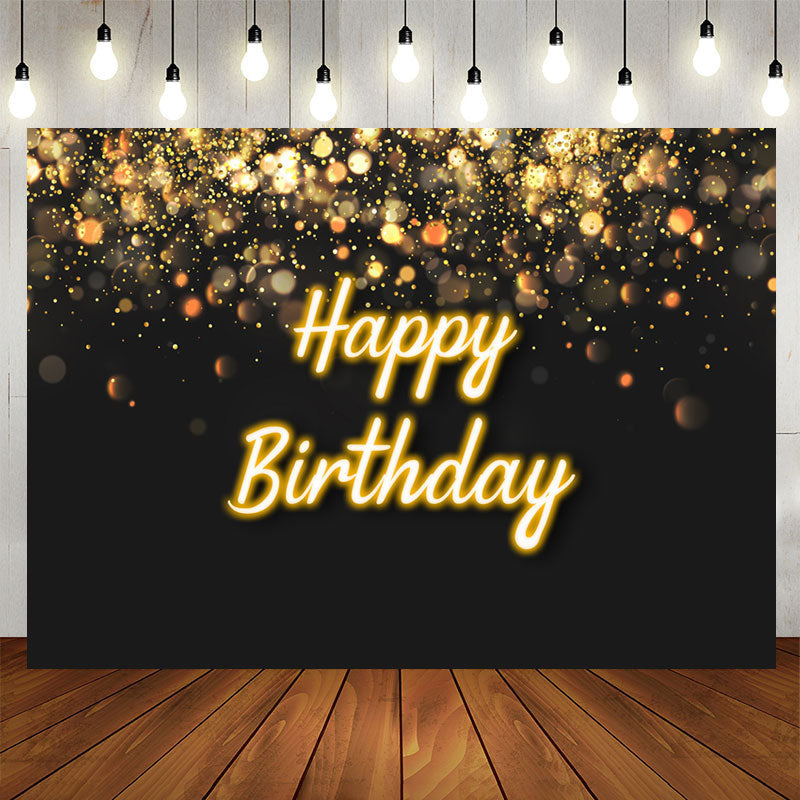Lofaris Black And Golden Glitter Bokeh Birthday Backdrop