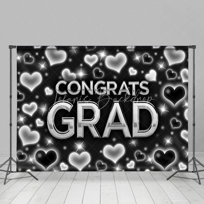 Lofaris Black And Silver Hearts Themed Congratsgrad Backdrop