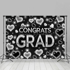 Lofaris Black And Silver Hearts Themed Congratsgrad Backdrop