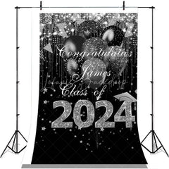 Lofaris Black And Silver Glitter Ballons Class Of 2022 Backdrop