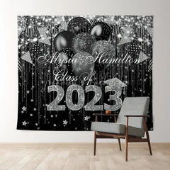 Lofaris Black And Silver Glitter Ballons Class Of 2022 Backdrop