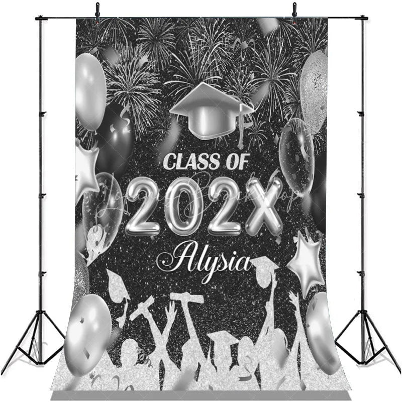 Lofaris Black And Silver Glitter Graduation Backdrop