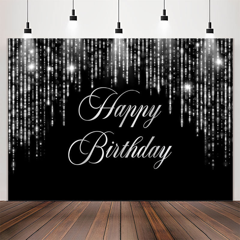 Lofaris Black And Slivery Sparkling Happy Birthday Backdrop
