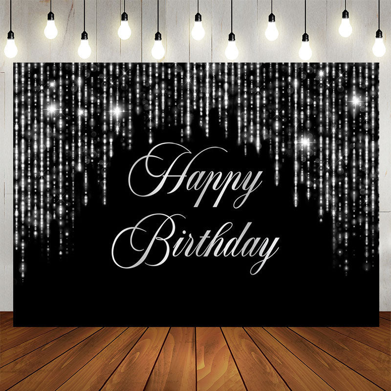 Lofaris Black And Slivery Sparkling Happy Birthday Backdrop