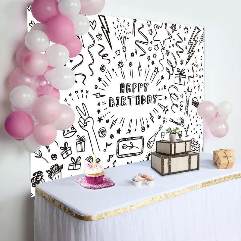 Lofaris Black And White Confetti Birthday Party Backdrop
