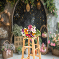 Lofaris Black Arch Brown White Wall Floral Easter Backdrop