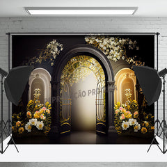 Lofaris Black Arch Door White Floral Photography Backdrop