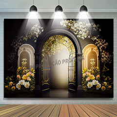 Lofaris Black Arch Door White Floral Photography Backdrop