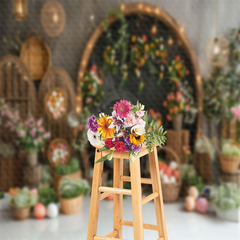 Lofaris Black Arch Grey Wall Floral Easter Photo Backdrop