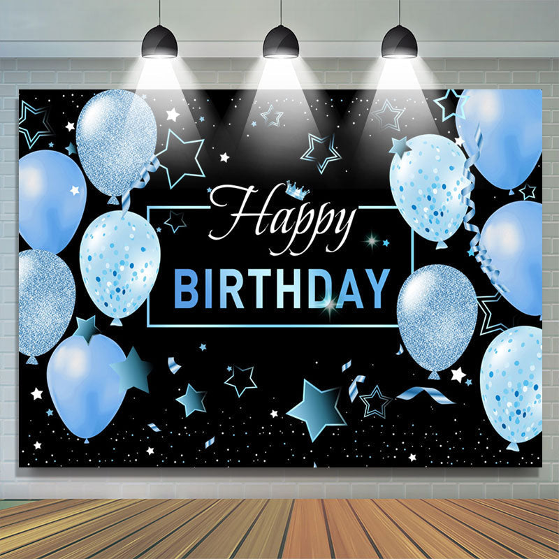 Lofaris Black Blue Balloons Stars Happy Birthday Backdrop
