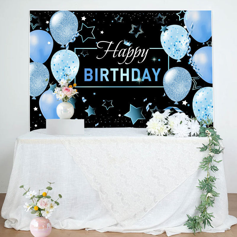 Lofaris Black Blue Balloons Stars Happy Birthday Backdrop