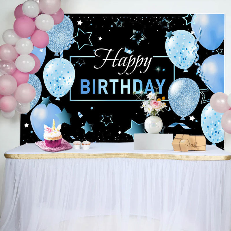 Lofaris Black Blue Balloons Stars Happy Birthday Backdrop
