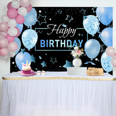 Lofaris Black Blue Balloons Stars Happy Birthday Backdrop