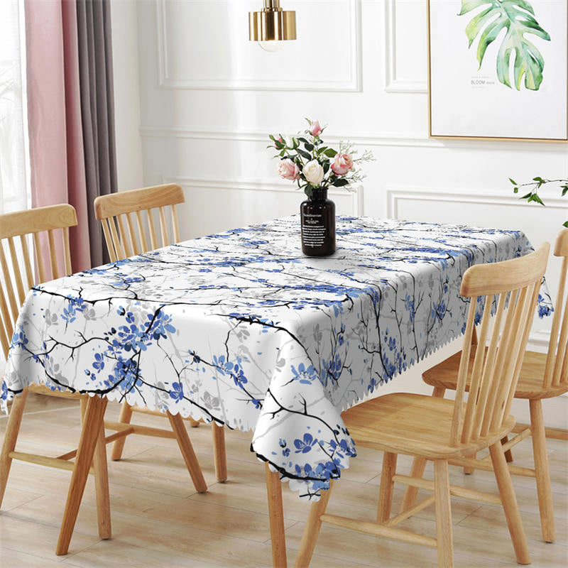 Lofaris Black Branches Blue Flowers Rectangle Tablecloth
