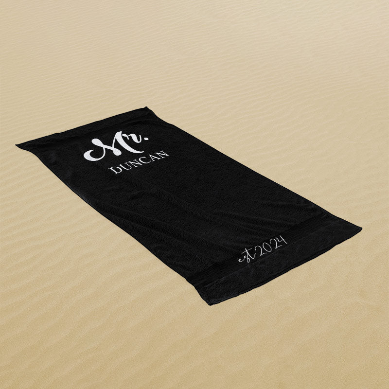 Lofaris Black Bride Groom Custom Name Couple Beach Towel