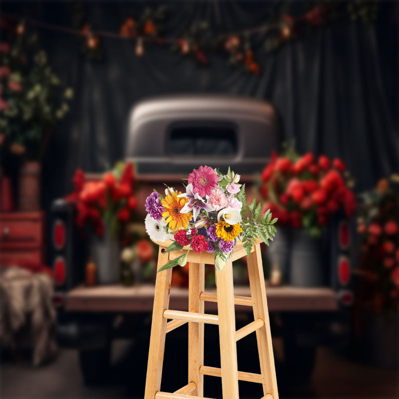 Lofaris Black Car Curtain Red Rose Valentines Day Backdrop