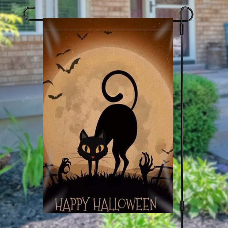 Lofaris Black Cats Moon Halloween Yard Flag Outside Decor