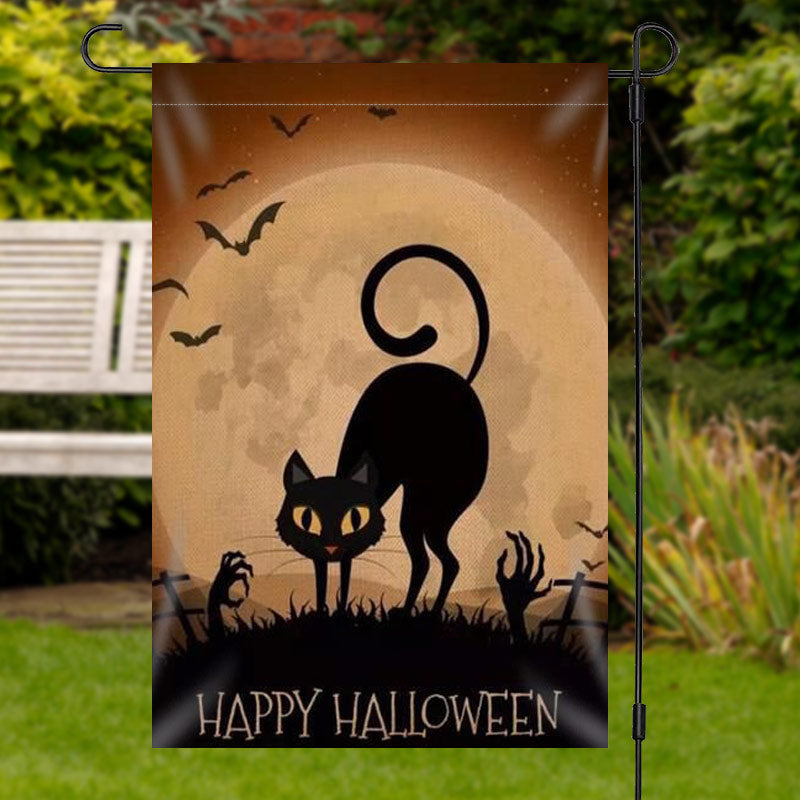 Lofaris Black Cats Moon Halloween Yard Flag Outside Decor