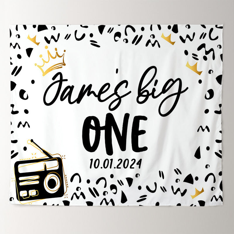 Lofaris Black Confetti Radio Custom 1st Birthday Backdrop