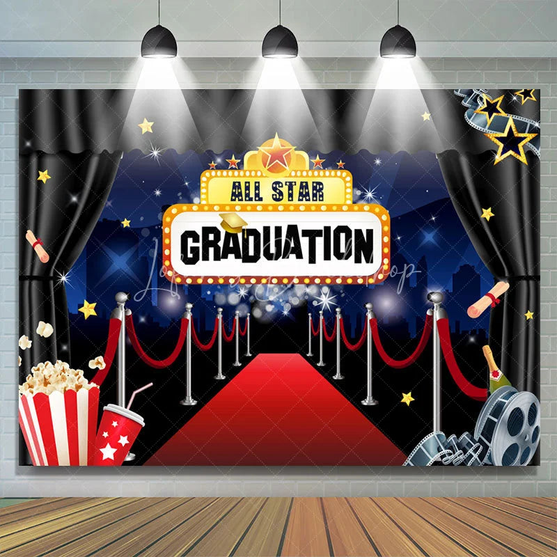Lofaris Black Curtain And Red Carpet All Star Graduation Backdrop