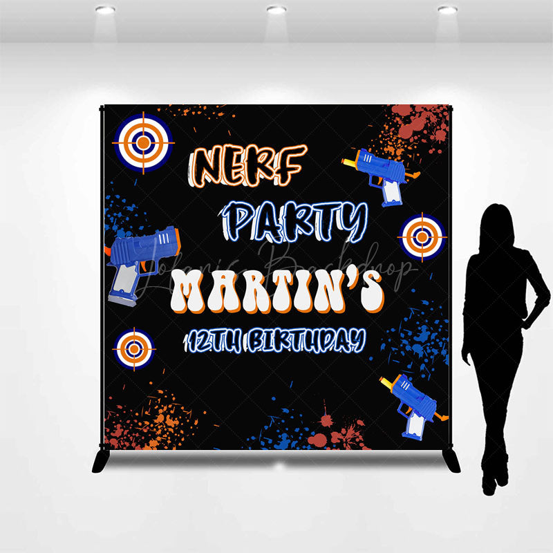 Lofaris Black Custom Name Nerf 12th Birthday Party Backdrop