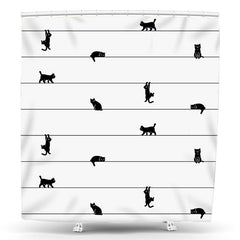 Lofaris Black Cute Cat White Lines Simple Shower Curtain