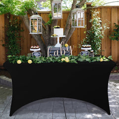 Lofaris Black Fitted Spandex Rectangle Banquet Table Cover