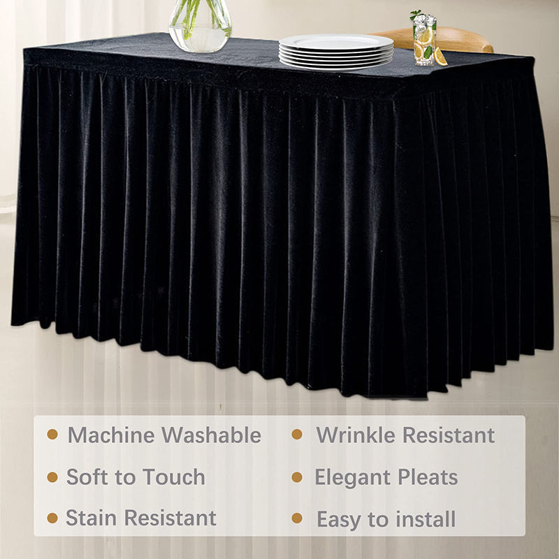 Lofaris Black Fitted Velvet Rectangle Table Skirts Cover
