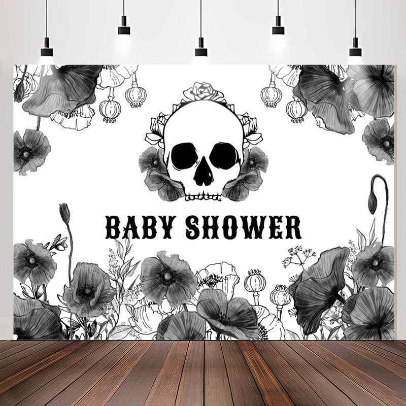 Lofaris Black Floral Skull Halloween Baby Shower Backdrop