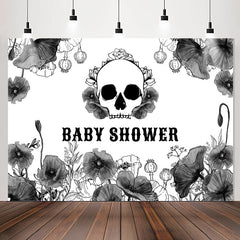 Lofaris Black Floral Skull Halloween Baby Shower Backdrop
