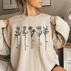 Lofaris Black Flower Lines Personalized Name Sweatshirt