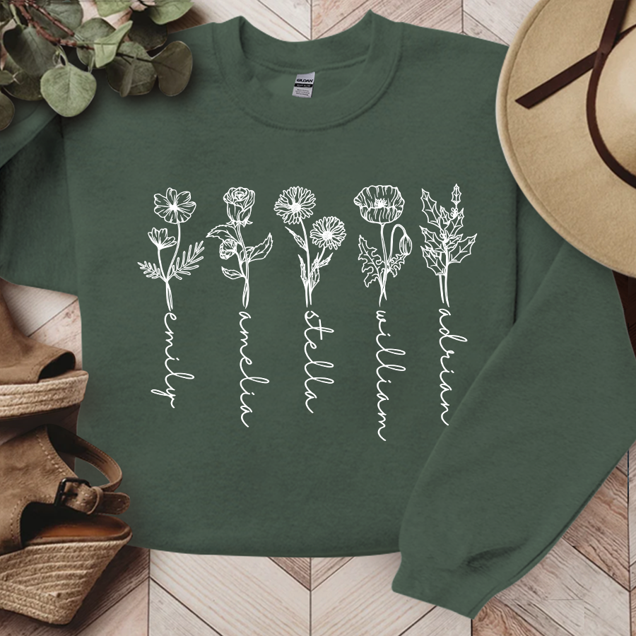 Lofaris Black Flower Lines Personalized Name Sweatshirt