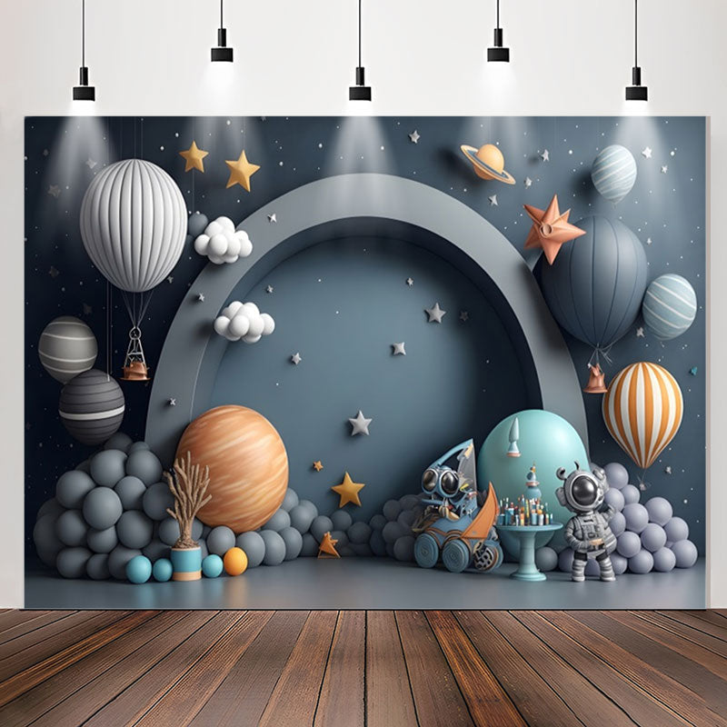 Lofaris Black Galactics Hot Air Balloon Birthday Backdrop