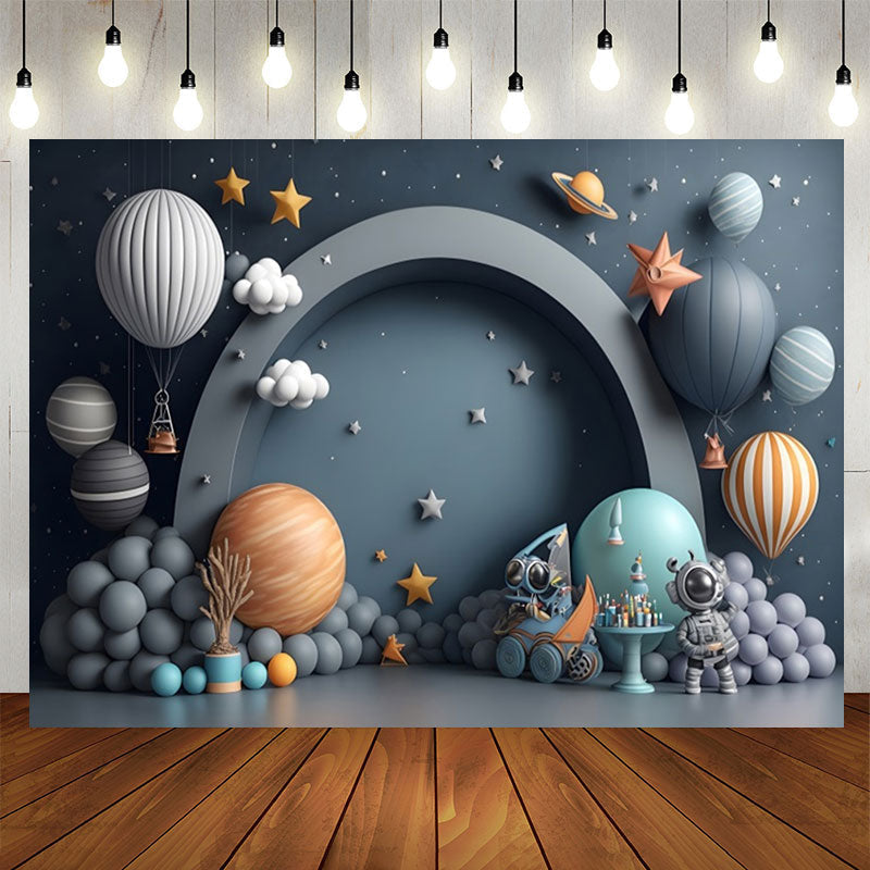 Lofaris Black Galactics Hot Air Balloon Birthday Backdrop