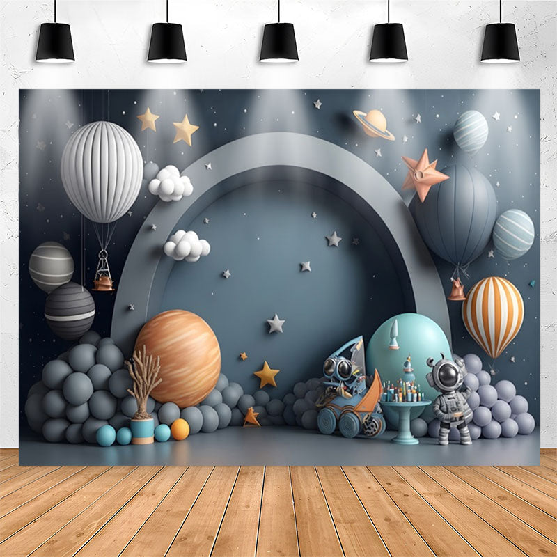 Lofaris Black Galactics Hot Air Balloon Birthday Backdrop