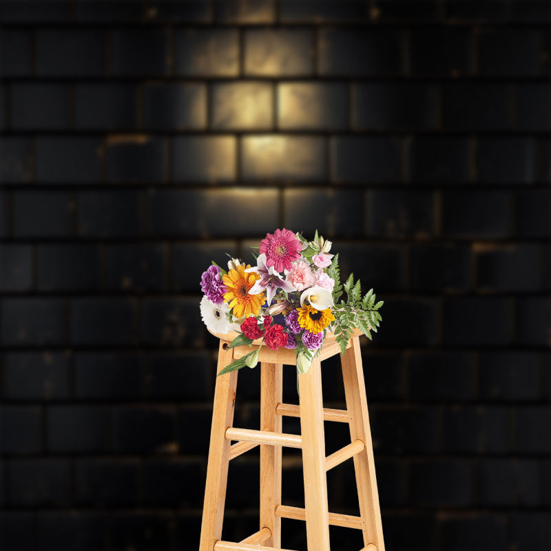 Lofaris Black Glossy Cratches Texture Brick Wall Backdrop