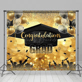 Lofaris Black Gold Bachelor Cap Balloon Graduation Backdrop