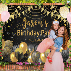 Lofaris Black Gold Balloon Bokeh Custom Birthday Backdrop