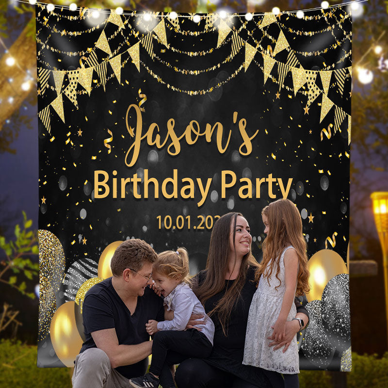Lofaris Black Gold Balloon Bokeh Custom Birthday Backdrop