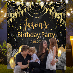 Lofaris Black Gold Balloon Bokeh Custom Birthday Backdrop