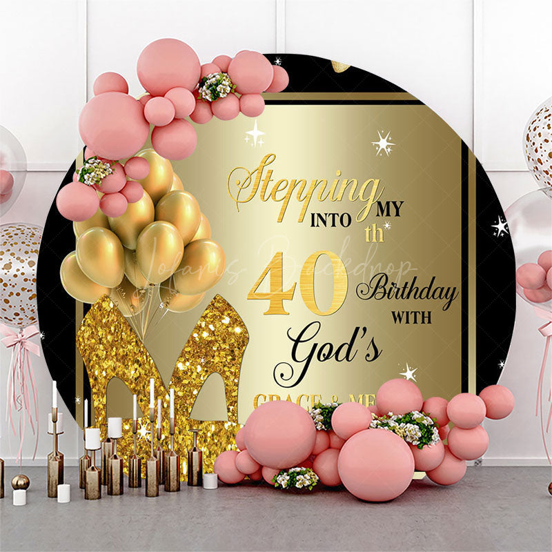 Lofaris Black Gold Balloon Heel Round 40th Birthday Backdrop