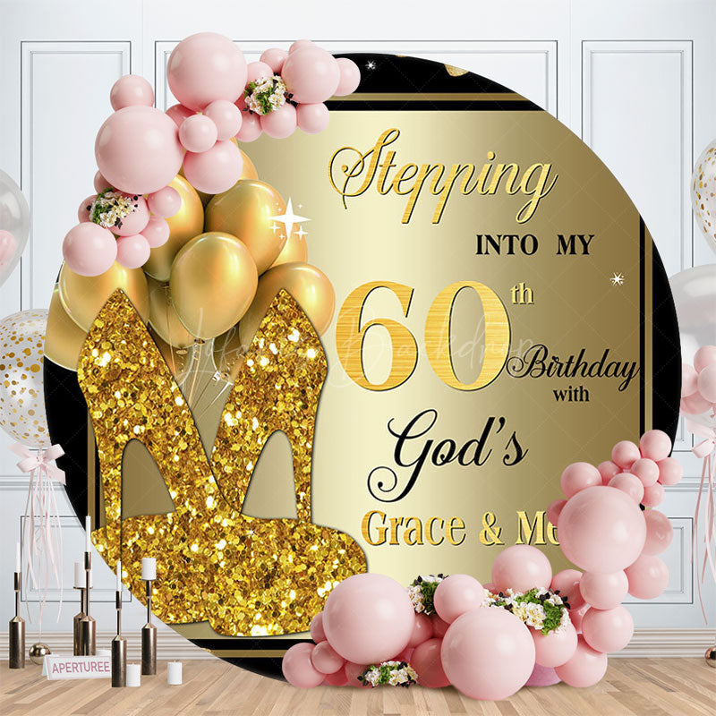 Lofaris Black Gold Balloon Heel Round 60th Birthday Backdrop