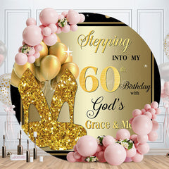Lofaris Black Gold Balloon Heel Round 60th Birthday Backdrop