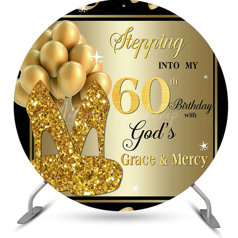Lofaris Black Gold Balloon Heel Round 60th Birthday Backdrop