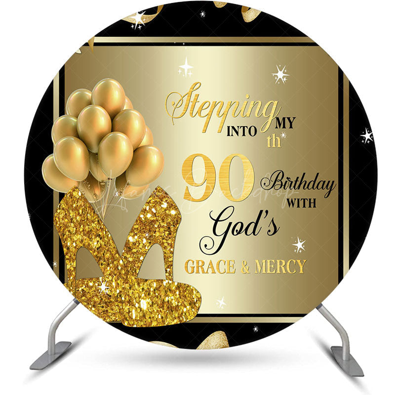 Lofaris Black Gold Balloon Heel Round 90th Birthday Backdrop