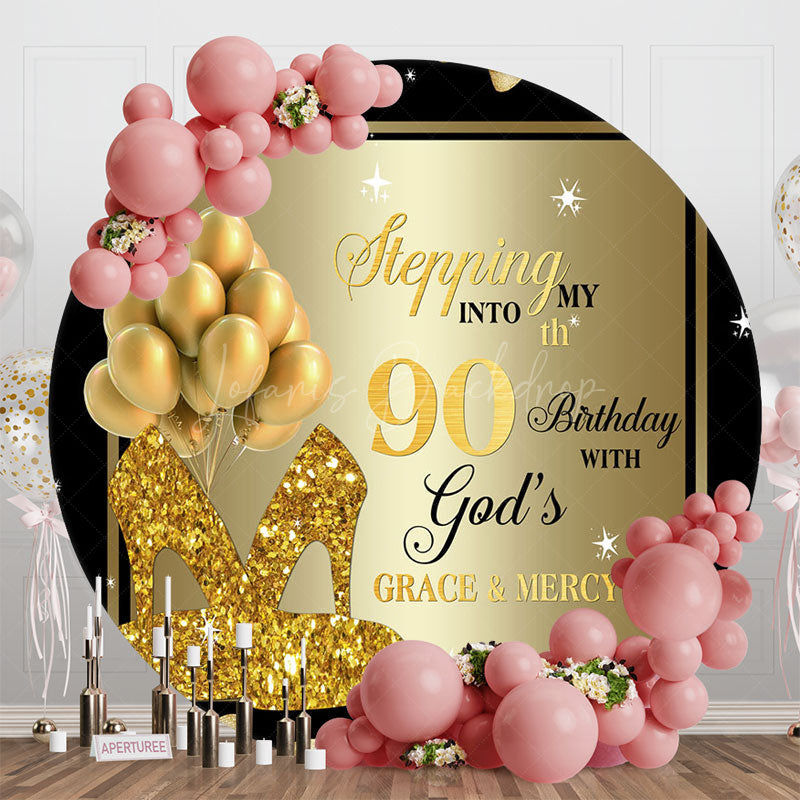 Lofaris Black Gold Balloon Heel Round 90th Birthday Backdrop