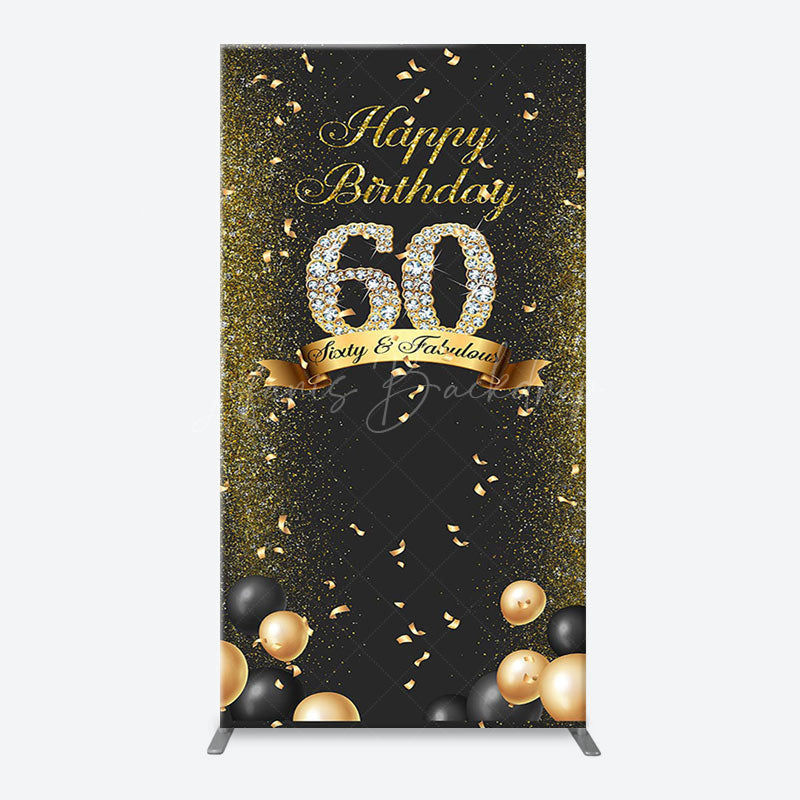 Lofaris Black Gold Balloon Ribbon Arch 60th Birthday Backdrop