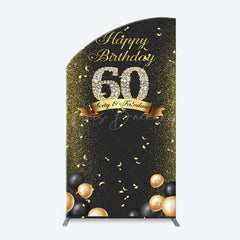 Lofaris Black Gold Balloon Ribbon Arch 60th Birthday Backdrop
